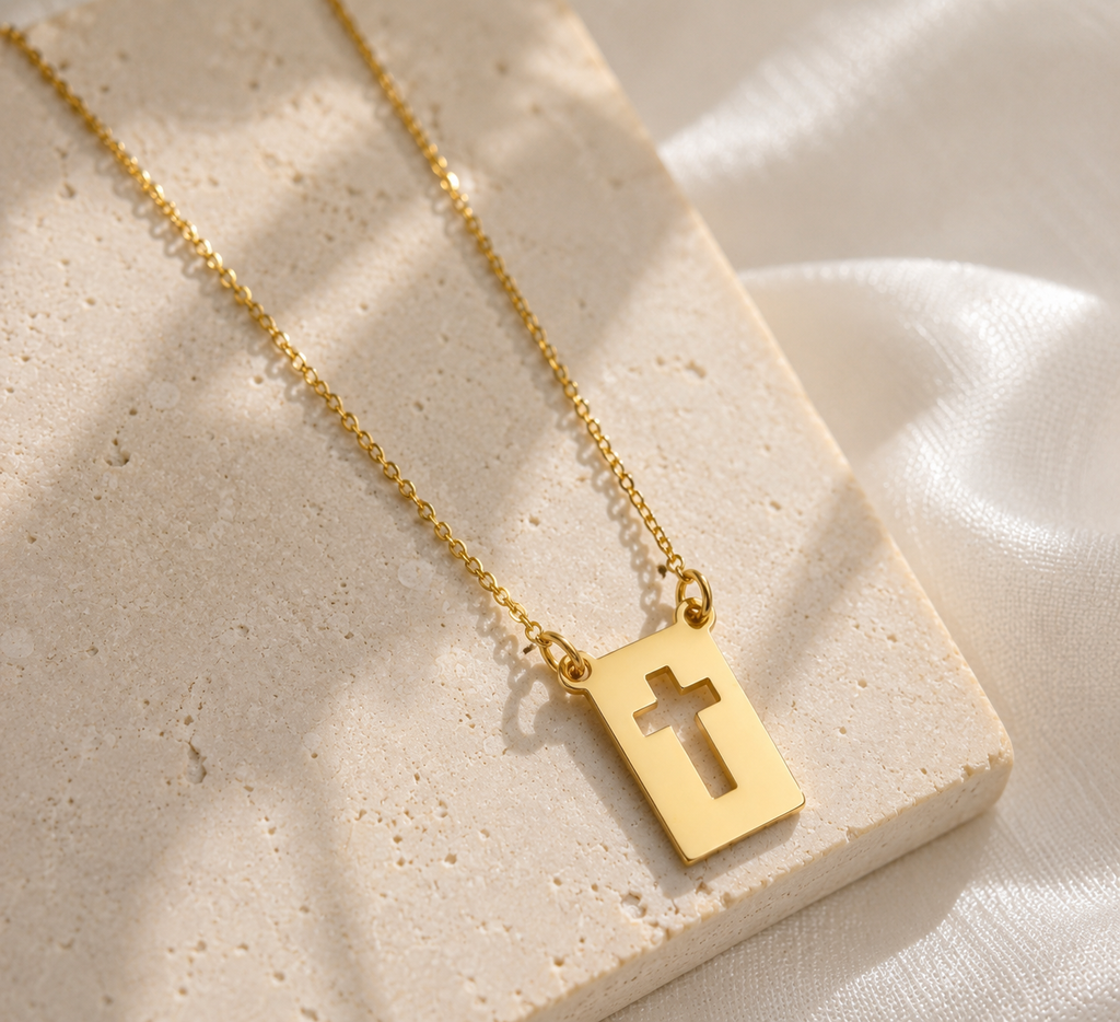 18mm Cross Plate 18K Gold Filled
Necklace
