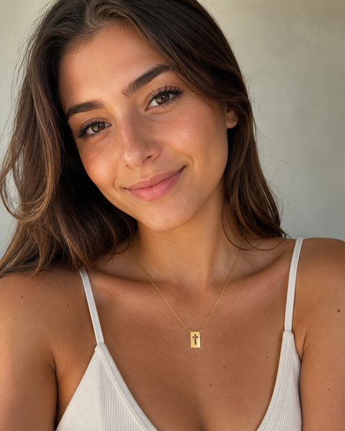 18mm Cross Plate 18K Gold Filled
Necklace