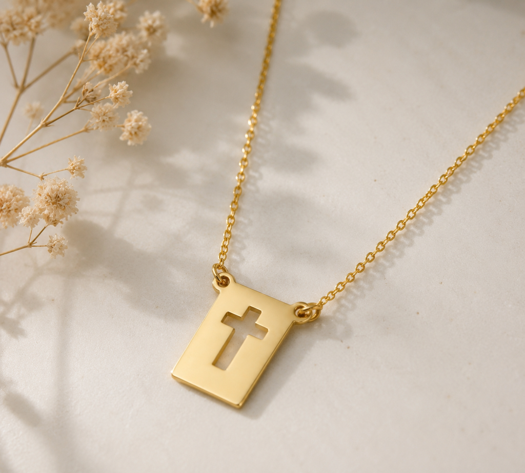 18mm Cross Plate 18K Gold Filled
Necklace
